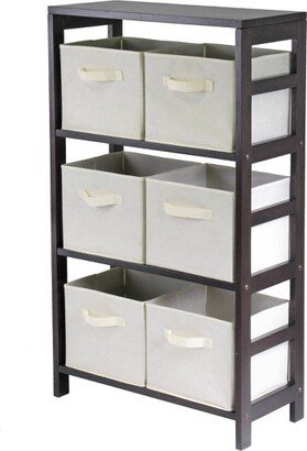 7pc Capri Set Storage Shelf with Folding Fabric Baskets Espresso Brown/White