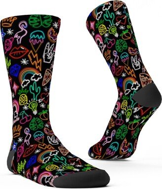 Socks: Neon Signs - Black Custom Socks, Multicolor