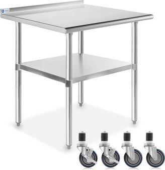 GRIDMANN 30 x 24 Inch Stainless Steel Table with Backsplash & 4 Casters (Wheels), NSF Commercial Kitchen Work & Prep Table