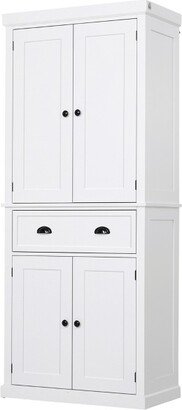 HOMCOM 72 Traditional Freestanding Kitchen Pantry Cupboard with 2 Cabinet, Drawer and Adjustable Shelves, White