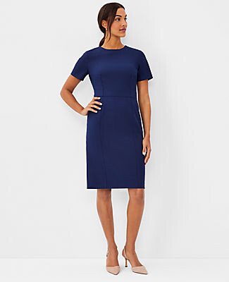 The Petite Short Sleeve Sheath Dress in Bi-Stretch