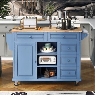 Rolling mobile kitchen island with storage and 5 drawers