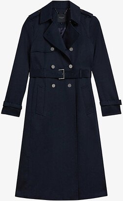 Womens Navy Robbii Lightweight Double-breasted Cotton Trench Coat