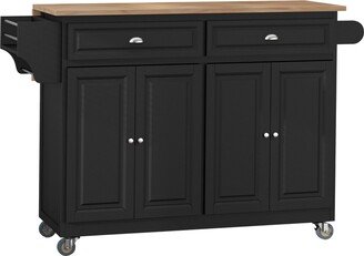 Homcom 58 Kitchen Cart Island Wood Top Rolling Trolley Cabinet Storage Box Black