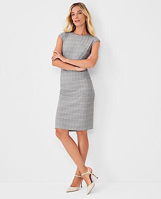 The Petite Cap Sleeve Sheath Dress in Plaid