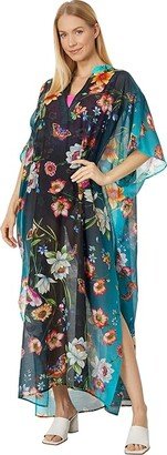 Ombre Garden Black Kaftan Cover-Up (Multi) Women's Swimwear