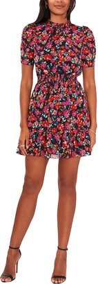 Petites Womens Floral Mini Fit & Flare Dress-AB