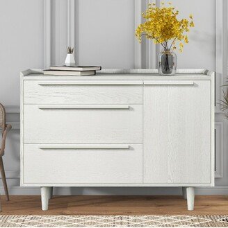 Clio White Manufactured Wood Horizontal 3-Drawer Dresser With Solid Wood Legs-Maison Boucle