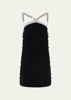 Colorblock Faux-Pearl Beaded Mini Dress