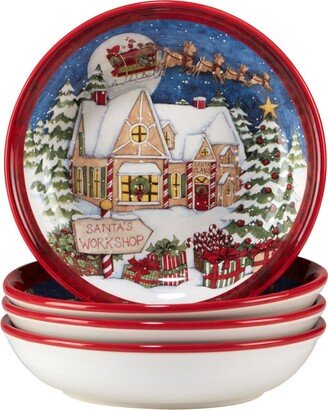 Santa's Workshop 4 Piece Soup Bowl Set - Blue, Red, White