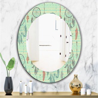 Designart 'Feathers 22' Printed Bohemian and Eclectic Oval or Round Wall Mirror - Blue