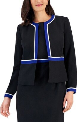 Petite Framed Open-Front 3/4-Sleeve Jacket - Black/royal