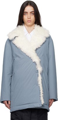 SSENSE Exclusive Blue Single-Breasted Shearling Down Coat