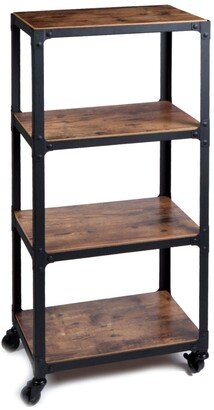 4 Tier All Purpose Utility Cart, Wood/Metal ,Brown