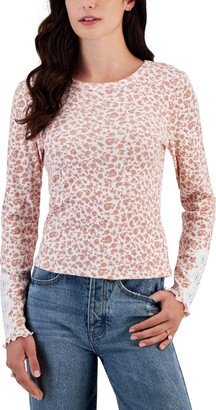 Juniors' Lace-Trim Long-Sleeve Top