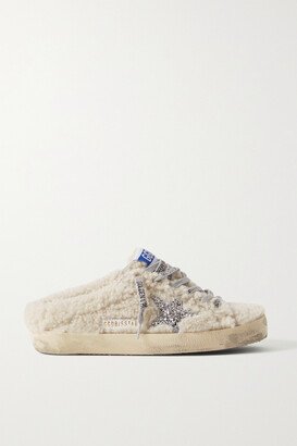 Superstar Sabot Distressed Glittered Shearling Slip-on Sneakers - Neutrals