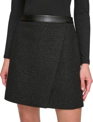 Petite Tweed A-Line Skirt, Created for Macy's With Faux-Leather Trim, Created for Macy's - Black/White