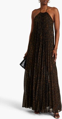 Mariana pleated leopard-print georgette halterneck gown