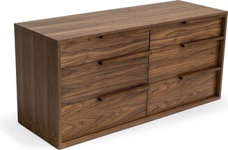 Cid Jess 60 Inch Dresser, 6 Drawers, Wood Grain Details, Walnut Veneer