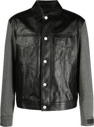 Panelled Button-Down Leather Jacket