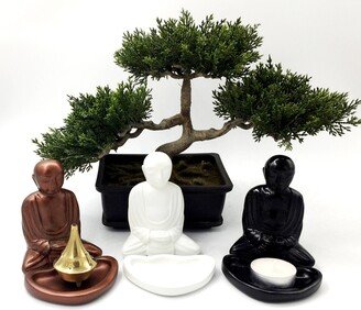 Buddha Statuette - Meditating Monk Figurine - Incense Burner -Hand Cast Statue-Seated Figurine-Alter Decor-Buddha Garden Sculpture