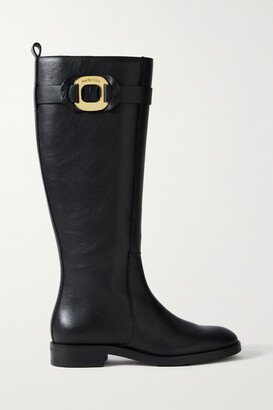 Chany Embellished Leather Knee Boots - Black