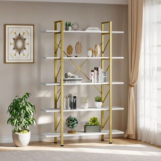 Snake River DÃ©cor 5 Tiers 70.9 Tall Heavy Duty Bookshelf Open Shelf Gold and White - 52 x 63