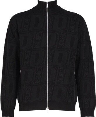 Logo-Jacquard Zip-Up Knitted Jumper