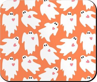 Mouse Pads: Halloween Ghosts With Hearts - Orange Mouse Pad, Rectangle Ornament, Orange