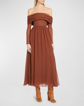 Ruched Off-Shoulder Dress-AA