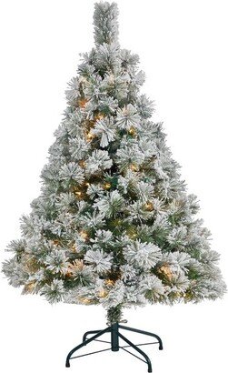 4’ Flocked Oregon Pine Prelit LED Artificial Christmas Tree