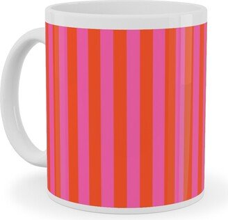 Mugs: Piccadilly Pinstripes In Mod - Orange And Pink Ceramic Mug, White, 11Oz, Pink