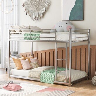 TOSWIN Superior Quality and Non-noise Twin over Twin Metal Bunk Bed, Low Bunk Bed with Ladder,Silver