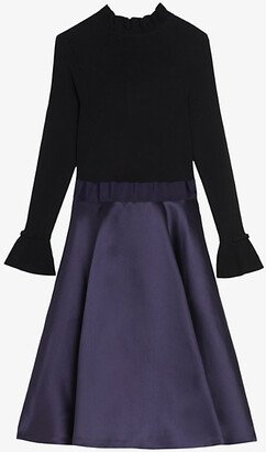 Womens Navy Zadi Frill-detail Full-skirt Woven Dress