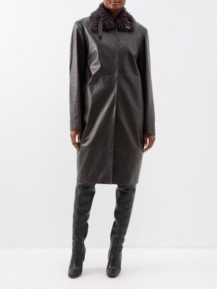Enid Shearling-collar Leather Coat