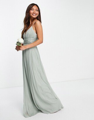 Bridesmaid cami maxi dress with ruched waist band in olive