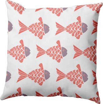 Fish Tales 16 Inch Coral and Light Purple Decorative Coastal Throw Pillow