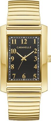 Men's Caravelle by Bulova Gold-Tone Expansion Watch with Rectangular Black Dial (Model: 44A122)