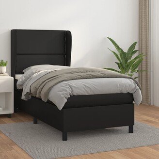 Box Spring Bed with Mattress Black Twin Faux Leather-AA