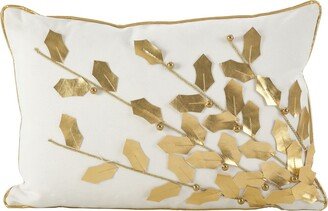 Saro Lifestyle Metallic Poinsettia Branch Design Holiday Cotton Polyester Filled Throw Pillow, 12 x 18