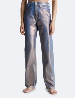 Metallic High Rise Straight Leg Jeans