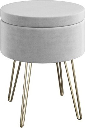 Hastings Home Round Gray Ottoman and Hairpin Legs