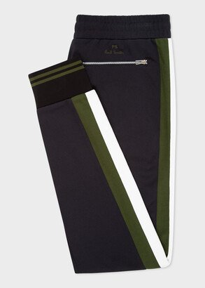 Slim-Fit Dark Navy Side Stripe Cotton-Blend Sweatpants