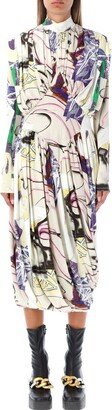 Allover Graphic Printed Long Sleeved Dress