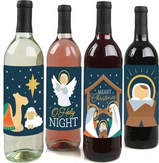 Big Dot Of Happiness Holy Nativity - Manger Scene Religious Christmas Wine Bottle Label Stickers 4 Ct