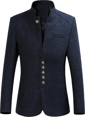 Ruereuu Men's Wool Blazer Casual Stand Collar Casual Business Button Jacket Wool Blend Pea Coats Navy Asian XL is EUR M