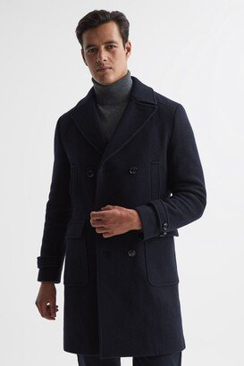 Double Breasted Wool Blend Military Overcoat