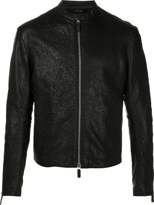 Crinkled Leather Biker Jacket