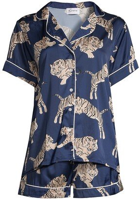 Averie Sleep Tiger-Print Satin Pajama Set