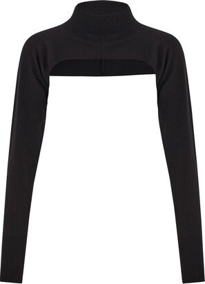 Peraluna Mock Neck Long Sleeve Knitwear Super Crop Top - Black